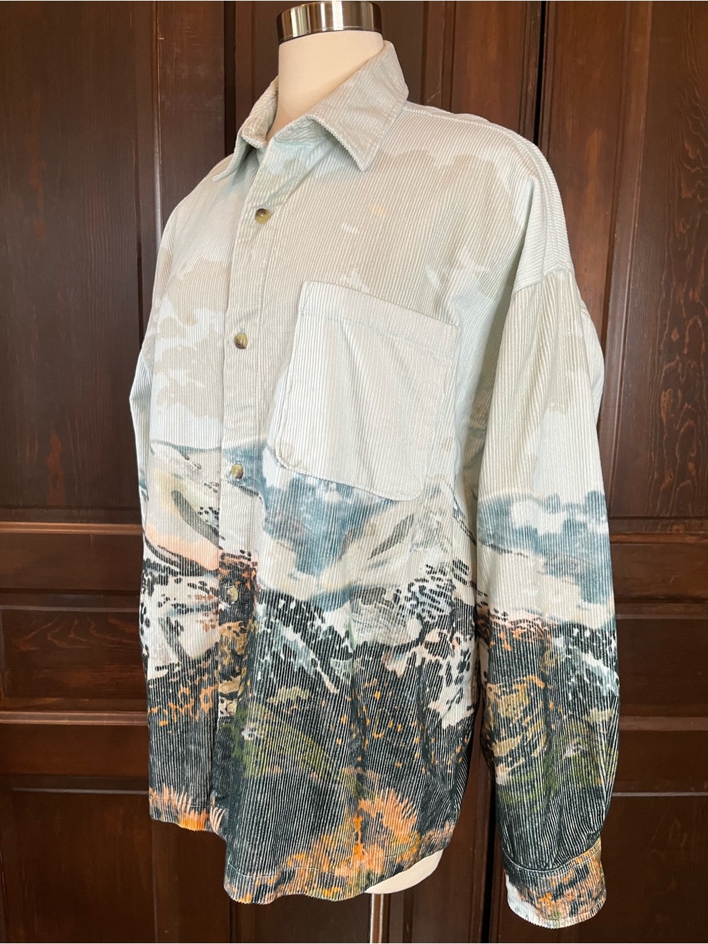 BDG Urban Outfitters Mountain Landscape Corduroy Shirt Western Long Sleeve Sz L - Picture 5 of 13